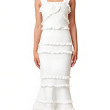 Varrukateta Frill Maxi Kleid Valges