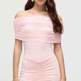 Mini Kleid Roosa Slinki ja Võrgust Õlavarre