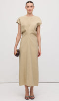 Rippuv Vöökoht Midi Kleid-Green