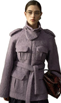 Seisev Krae Ülikond Wool Coat Lilla