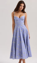 Veniv Puuvillane Midi Kleid Sinises Lillemustris