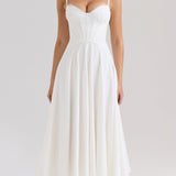 Veniv Puuvillane Midi Kleit Valges