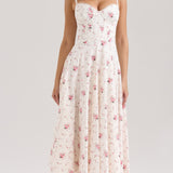 Veniv Puuvilla Midi Kleit Valge Lill