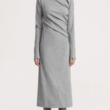 Keeratud flanell midi kleit hallis