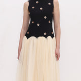 Vintage Kontrasti Tülli Midi Kleid