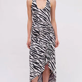Zebra Prindiga Varrukateta Midi Kleit