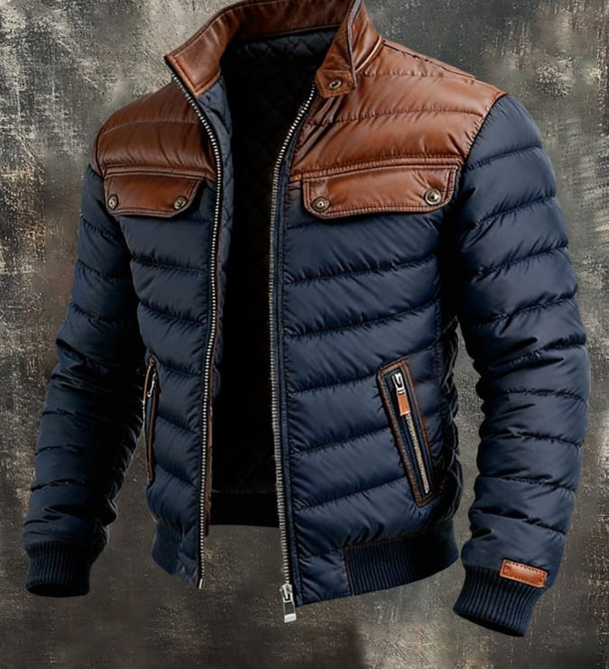 Marko – Prožeen sinine jakk nahkdetailidega