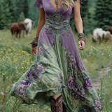 Serena™ | Lühike Maxi Kleit Lilleline Lavendel Elegantse Viimistlusega