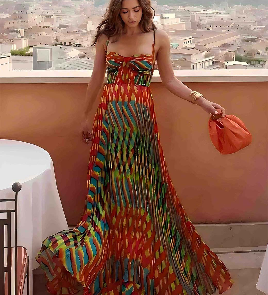 Aria | Maxi kleit abstraktse mustriga ilma varrukateta A-line lõikega